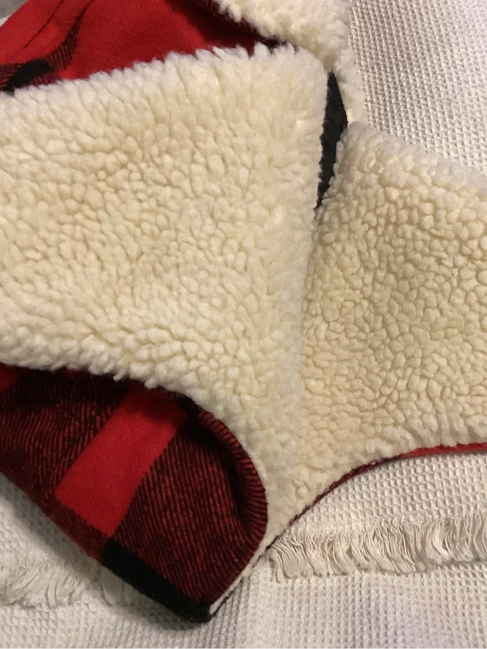 Red & Black Buffalo Plaid Trapper Hat with Cream Sherpa Lining